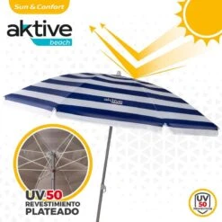 AKTIVE - Parasol Plage Avec Protection UV50, Anti-Vent, Ø 180 Cm -Magasin De Matériel De Surf aktive parasol plage avec protection uv50 anti vent o 180 cm 2