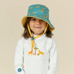 Chapeau Anti UV Bébé Réversible Jaune Et Bleu Imprimé SAVANE