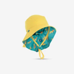 Chapeau Anti UV Bébé Réversible Jaune Et Bleu Imprimé SAVANE -Magasin De Matériel De Surf chapeau anti uv bebe reversible jaune et bleu imprime savane 4