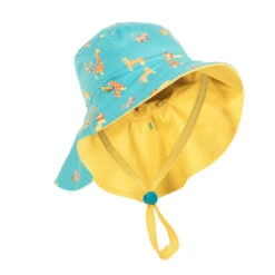 Chapeau Anti UV Bébé Réversible Jaune Et Bleu Imprimé SAVANE -Magasin De Matériel De Surf chapeau anti uv bebe reversible jaune et bleu imprime savane 5