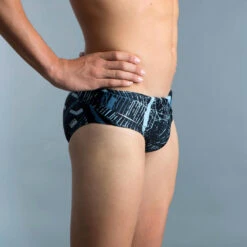 MAILLOT DE BAIN NATATION HOMME SLIP 900 PRINT KOLI GRIS -Magasin De Matériel De Surf maillot de bain natation homme slip 900 print koli gris 2