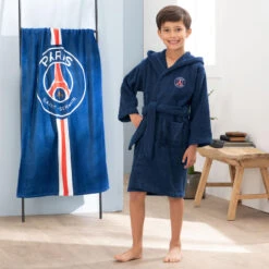 Peignoir De Bain Enfant 100% Coton Football Paris - Tricolore -Magasin De Matériel De Surf peignoir de bain enfant 100 coton football paris tricolore 2