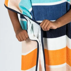 Poncho Surf Enfant 110 à 135 Cm - 500 Wavy Orange Bleu -Magasin De Matériel De Surf poncho surf enfant 110 a 135 cm 500 wavy orange bleu 2