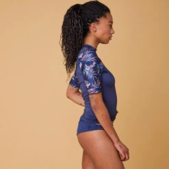 Roxy Tee Shirt Anti UV Femme Manches Courtes Surf Floral Bleu -Magasin De Matériel De Surf tee shirt anti uv femme manches courtes surf floral bleu 2